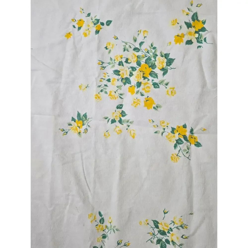 Vtg 50s Wilendur Floral Yellow Cabbage Rose Table Cloth Cottagecore Granny
